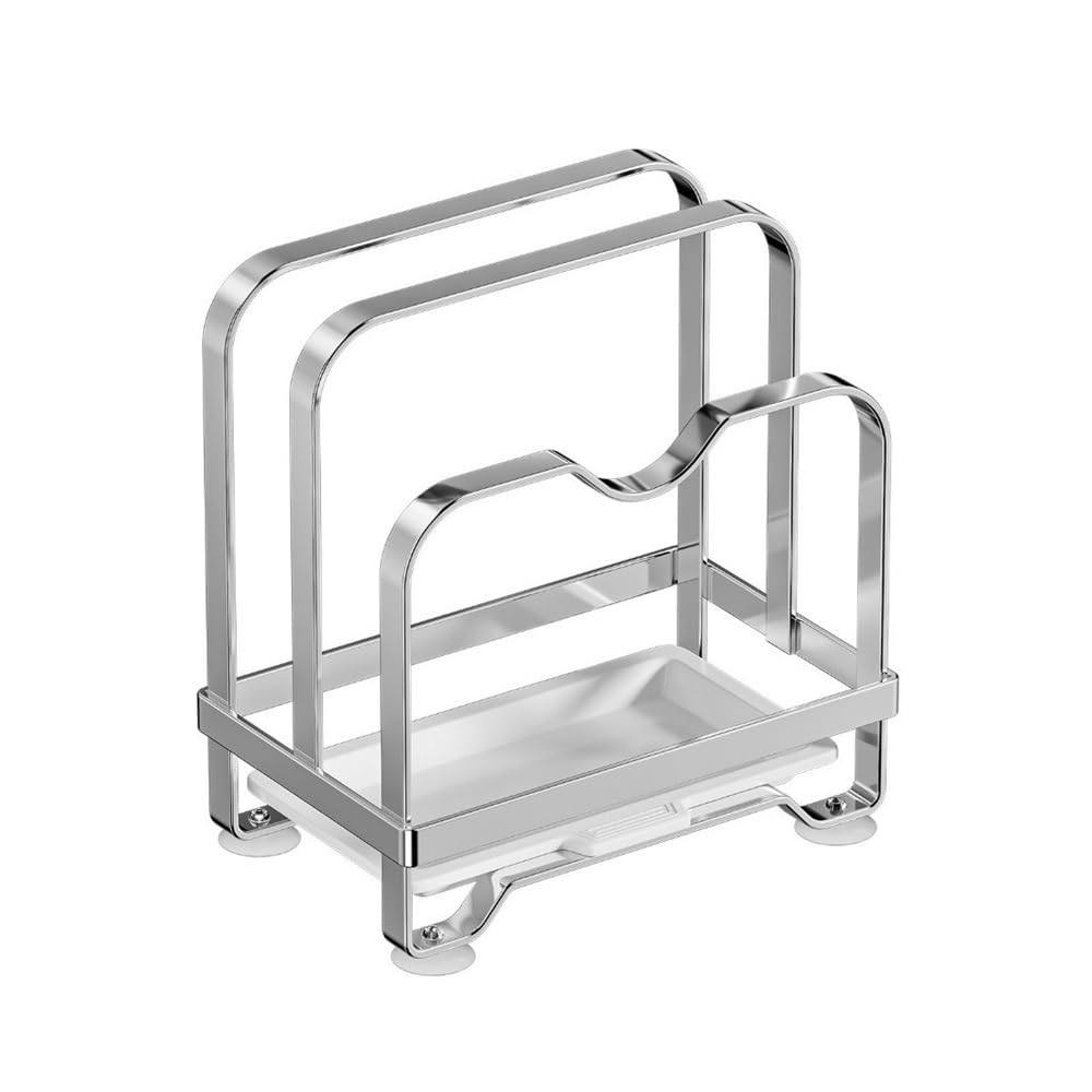 JIUJU Vertical Cutting Board Holder Rustproof Anti-slip Pot Lid Storage Rack(Silver 2 Layers)
