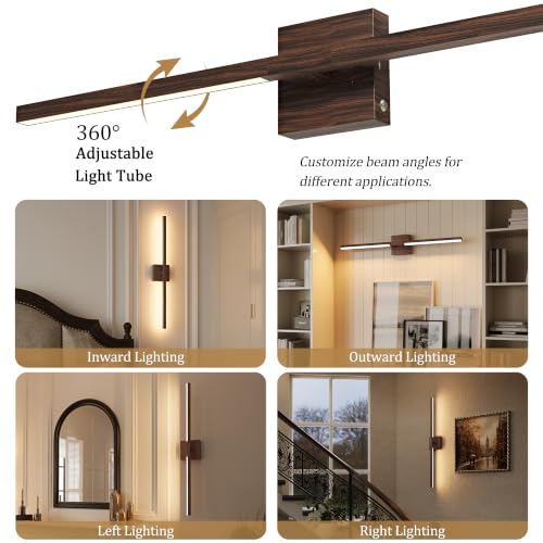 Image of Rayogale Walnut Battery Operated Wall Sconce with Remote Control 40 Inch | 3000 /4500 /6000K Dimmable 8000mAh Wireless Rechargeable Wall Sconces Set of Two with Timer for Living Room, Bedroom, TV