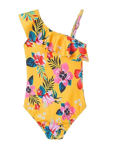 Image of Snowheart Girls Swimsuit Adjustable Shoulder Strap UPF50+ One-Shoulder Ruffle Bathing Suit 3-12T