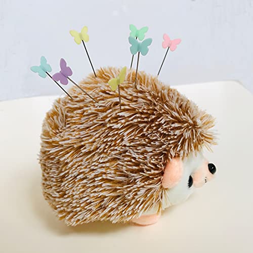 Hedgehog Pin Cushion With Pins Set Include 1 Pcs Cute Pin Cushion And 100 Pcs Butterfly Flat Head Straight Pins For Sewing Diy Projects Dressmaker Jewelry Decoration #TOP2