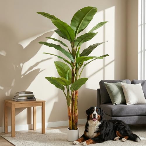 nqu 8FT Artificial Banana Tree Luxury Faux Banana Plant Fake Tree for Living Room Decor Extra Large Tropical Tree Indoor Floor Plant Home Modern Office Greenery Big Tall Fake Plants Corner Decor