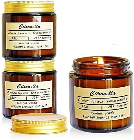 XYUT Citronella Candles, Jar Candle, Indoor and Outdoor, 25 Hours Burn 100% Soy Wax Glass Candle (3 Pack)