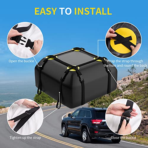 Nabiye Rooftop Car Cargo Carrier Bag 15 Cubic Feet, Waterproof Car Rooftop Bag With Anti-Slip Mat And 6 Door Hooks, Suitable For All Vehicle With/Without Rack #TOP5