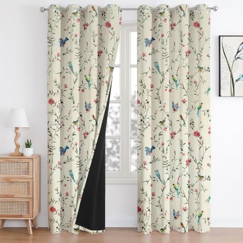 Image of Cloth Fusion Printed 100% Blackout Door Curtains 9 Feet Long Set of 2, Room Darkening Parda with Stainless Steel Grommets for Home Decor (9x4.5 Feet, White Forest)