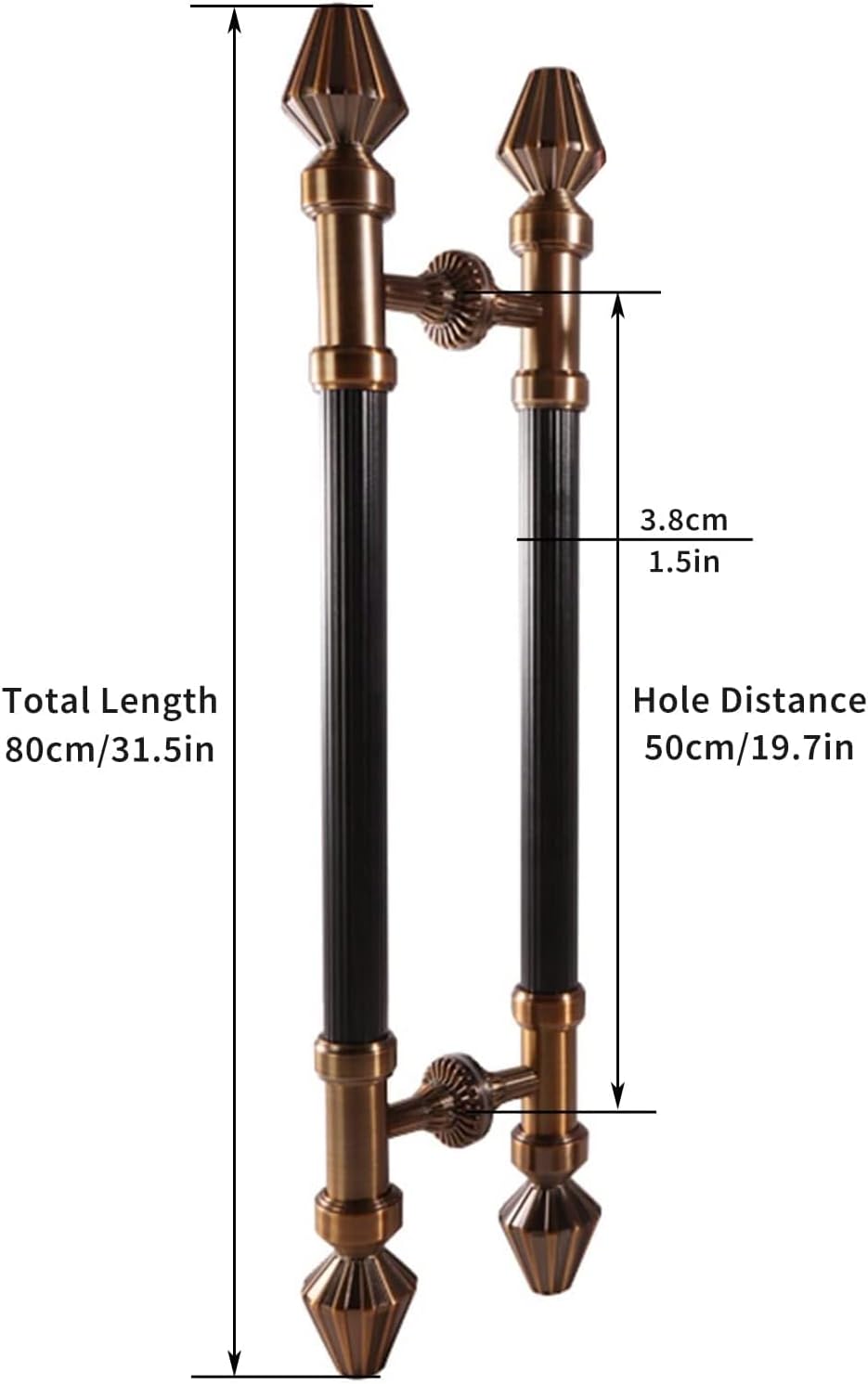 Sliding Barn Door Handle,Long Two Side Push Pull Bar Handle,Interior & Exterior Round Wooden Door Handle Set,Mounting Hardware Included (Color : Red Copper,Size : 60cm/23.6in-40cm) (Brass 80