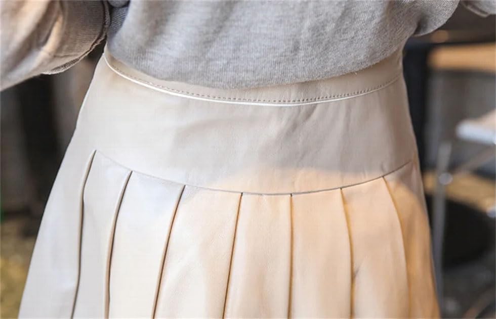 Women's High Waist Leather Mini Skirt with Pleated Design and Button Accents Slim Fit Above Knee2