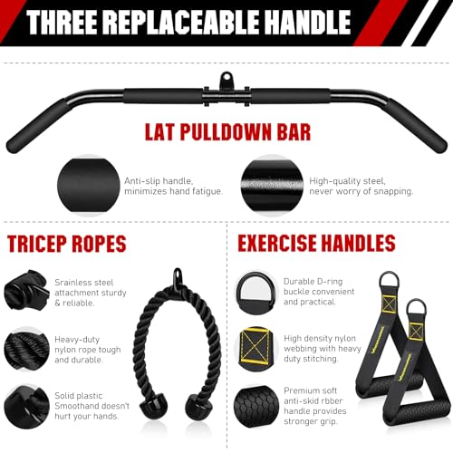 Renranring HOME GYM EQUIPMENT Fitness Lat And Lift Pulley System Gym - Upgraded Lat Pull Down Cable Machine Attachments, Loading Pin, Handle And Tricep Rope, For Biceps Curl, Forearm, Triceps Exercise Gym Equipment thumb #2