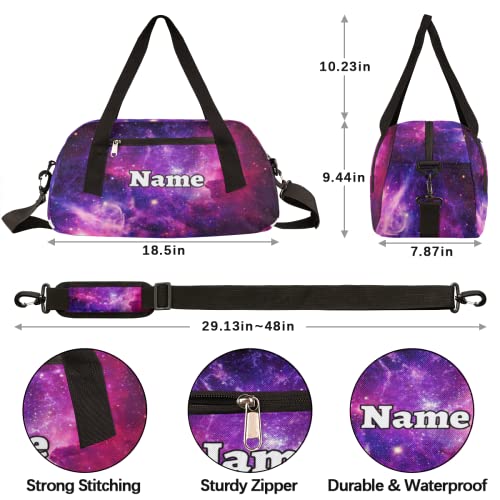 Purple Galaxy Custom Name Kids Duffel Overnight Bag for Little Boys Girls Teen, Galaxy Tie Dye Pattern Personalized Small Gym Sport Duffel Bag, Customized Kids Gifts4