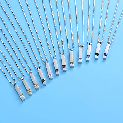 Eternitymemory Inlay Multi-Colored Square Crystal Bar Cremation Urn Necklace Holder For Ashes - Engravable (Light Blue Stone) #TOP3