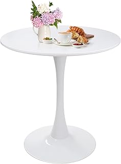Small Space 27.5 Inch White Round Tulip Dining Table - Modern Pedestal B...