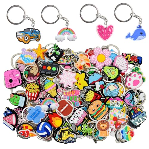 Gibleitz 30pcs Random Different Keychains Mixed Non-Repeat Cute Key Chain for Classroom Prizes Students Incentives Holiday Gifts Party Favors