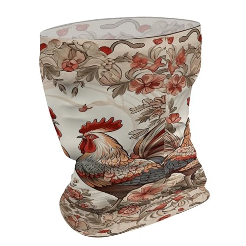 Two Flower Roosters Neck Gaiter Face Cover Scarf, Breathable Sun Balaclava for Skiing Fishing Hiking Cycling3