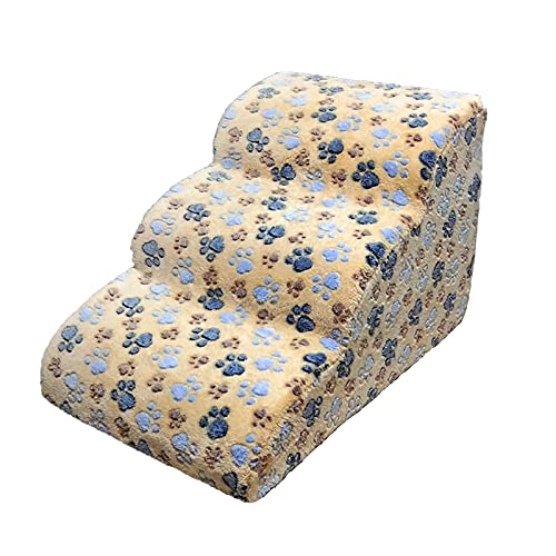 Kleines Hundetreppe,3Stufen Rutschfeste Leiter Haustiertreppe,Katzentreppe,Abnehmbar Waschbar Haustierleiter,Treppen für hohe Betten,Bettleiter Schwammleiter für Schlafsofa,60x42x39cm (Creme farben-E) Cover