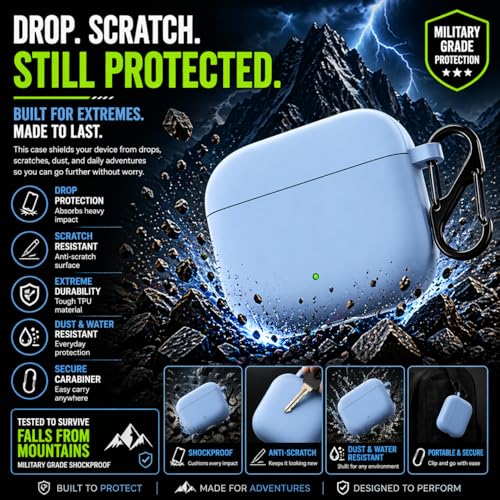 Image of Anvique Silicone Case Cover for Oneplus Nord Buds 4 Pro, Scratch Resistance, Shock Absorption, with Premium Carabiner (SkyBlue)