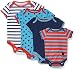 Disney Baby-Boys Grow with Me Bodysuits with 12 Monthly Mickey Stickers, Blue, Newborn-12 Months (Pack of 4)