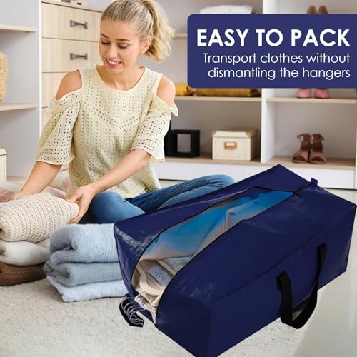 Extra Große Aufbewahrungstasche, 2 Stück 100L Umzugstasche mit Reißverschluss,Wasserdicht Umzugstaschen mit Reißverschlüssen Grif, Tragetasche, Alternativen zu Umzugskartons, 73 * 37 * 34cm (Schwarz)