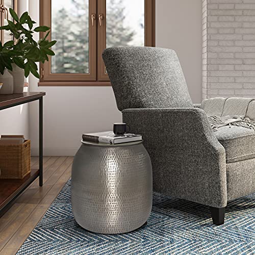 Simplihome Griffen Industrial 19 Inch Wide Metal Storage Accent Side Table In Antique Silver, Fully Assembled, End, Bedside Table And Nightstand, For The Living Room And Bedroom #TOP1