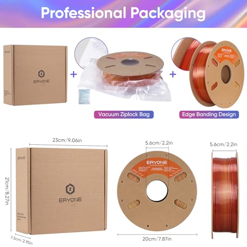Image of ERYONE Silk Filament PLA+ 1.75mm Shiny 3D Printer Filament, Multicolor PLA 4 in 1, 1kg (2.2LBS) /Spool, HS Silk Quadruple Color Metallic Frenzy (Black & Dark Red & Banana Orange & Gold)