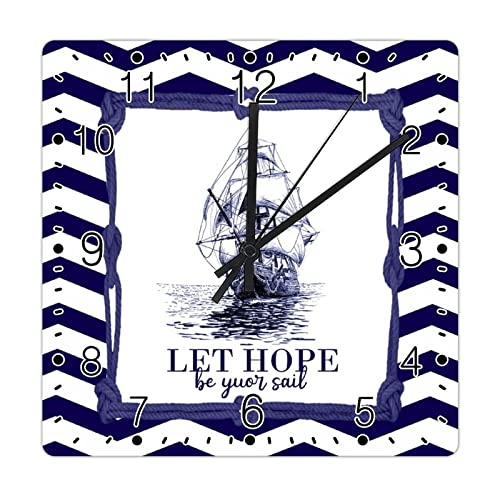 Godblessign Boat Lighthouse Anchor Wall Clock Beach Square Clocks The Beach Is Calling 15 Inch Wall Clocks Battery Operated Silent Rustic Cabin Wall Home Decor Living Room Bedroom Office Decor #TOP26