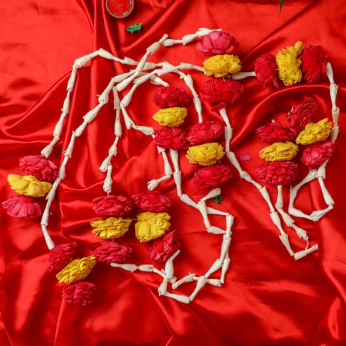 Image of Desi Favors Real Looking Lilly Pooja Garlands | Diwali Marigold Indian Wedding Staircase Pooja, Housewarming, Indian Wedding Decoration | 6ft (Pack of 4)