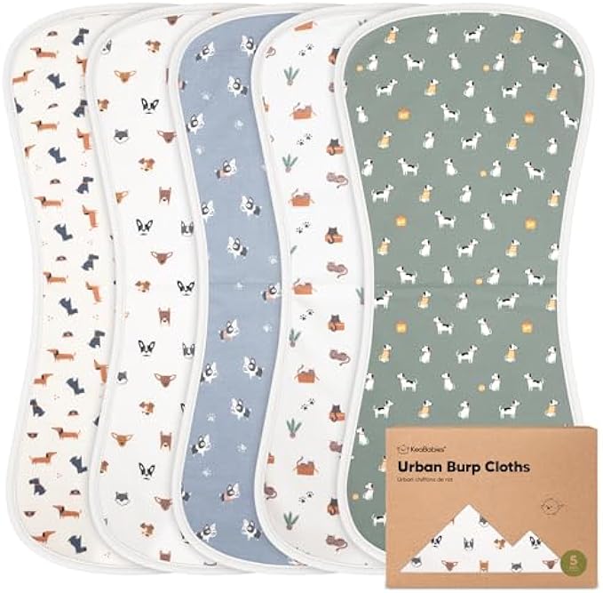 Organic Burp Cloths for Baby Boys and Girls - 5-Pack Super Absorbent Burping Cloth, Burp Clothes, Soft & Plush Newborn Towel, Milk Spit Up Rags, Burpy Cloth Bib for Unisex, Burping Rags (Pets & Paws)