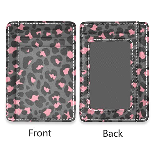 susiyo Pink Gray Leopard Prints Slim Minimalist Wallets Rfid Blocking Card Wallets PU Leather Front Pocket Wallets for Men Women2