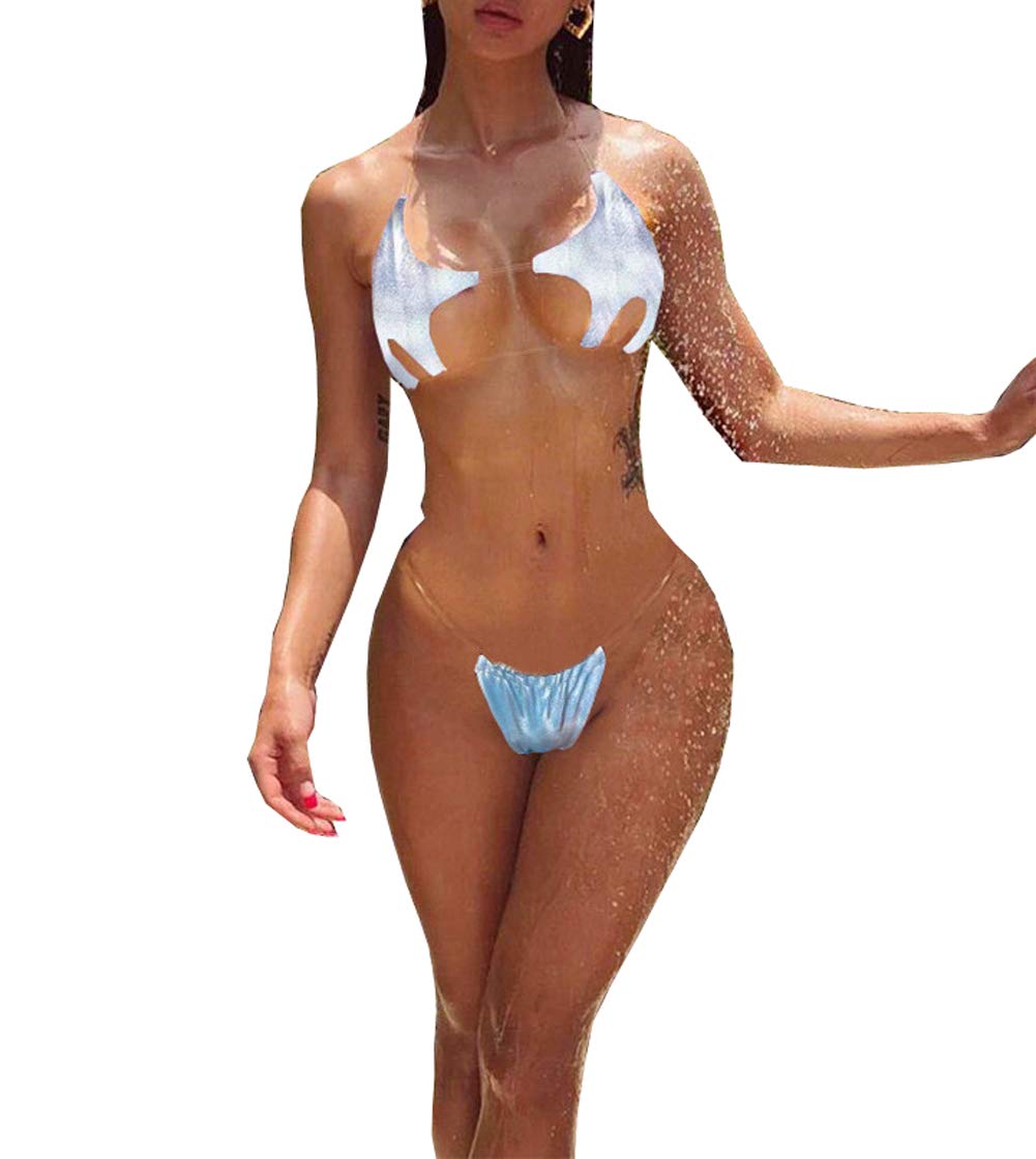 YAUASOPA Women's Sexy Two Piece Bandeau Swimsuit Cover Chests Top Bottom Transparent Transparent Strap Thong Set
