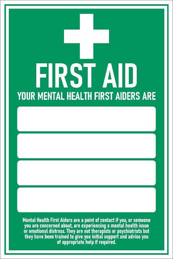 First aid, mental aid sign with space for writing - Self adhesive sticker (400mm x 300mm)
