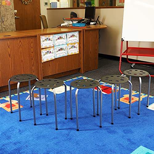 Image of Pearington 16 Gauge Steel Classroom Stools for Kids; Multipurpose Stool Chairs; Flexible Seating; Stacking Stools- Set of 5, Black and Silver