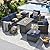 UDPATIO Patio Furniture Set with 44" Fire Pit Table, 6 Pieces Outdoor Sectional Conversation Sets, All-Weather Wicker Rattan Sofa Ottoman with 4" Thick Cushion for Garden Backyard Poolside, Navy Blue
