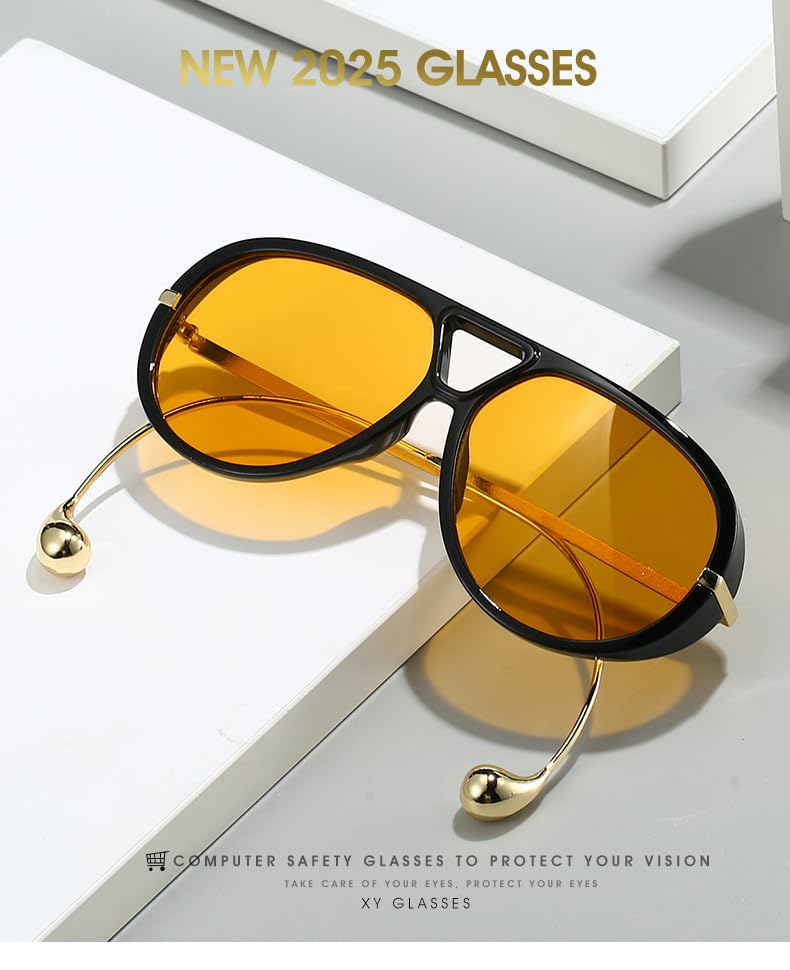 Oversized Trendy Aviator Sunglasses for Women, Pilot Shades Designer UV Protection Double Bridge Shade3