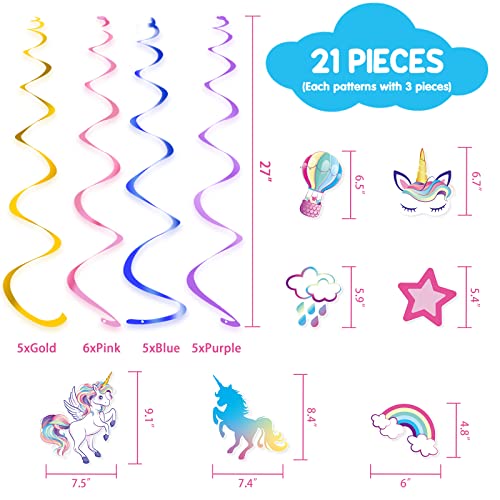 Unicorn Hanging Swirls - 21Pcs Rainbow Unicorn Birthday Decorations Ceiling Streamers For Girls Birthday Party Supplies Unicorn Theme Hanging Decor #TOP1