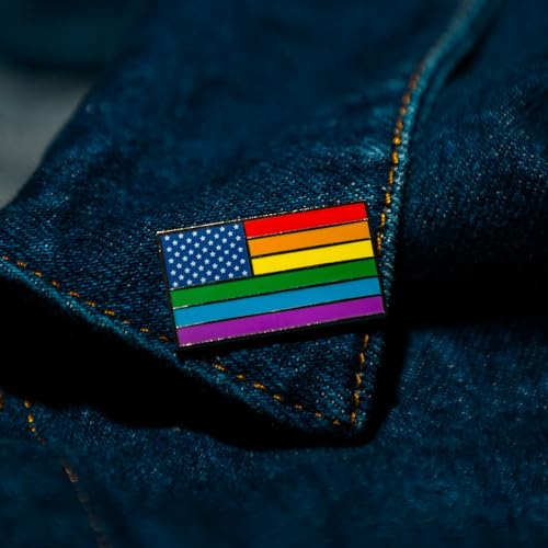 Image of American USA Rainbow Gay Pride Flag Enamel Lapel Pin with Magnetic Backing for jacket, backpack, memorial, clothes, bag, shirt