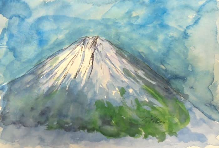 富士山絵画 油絵 油彩 風景画 紅葉田貫湖からの富士山 F6 W106G 7月