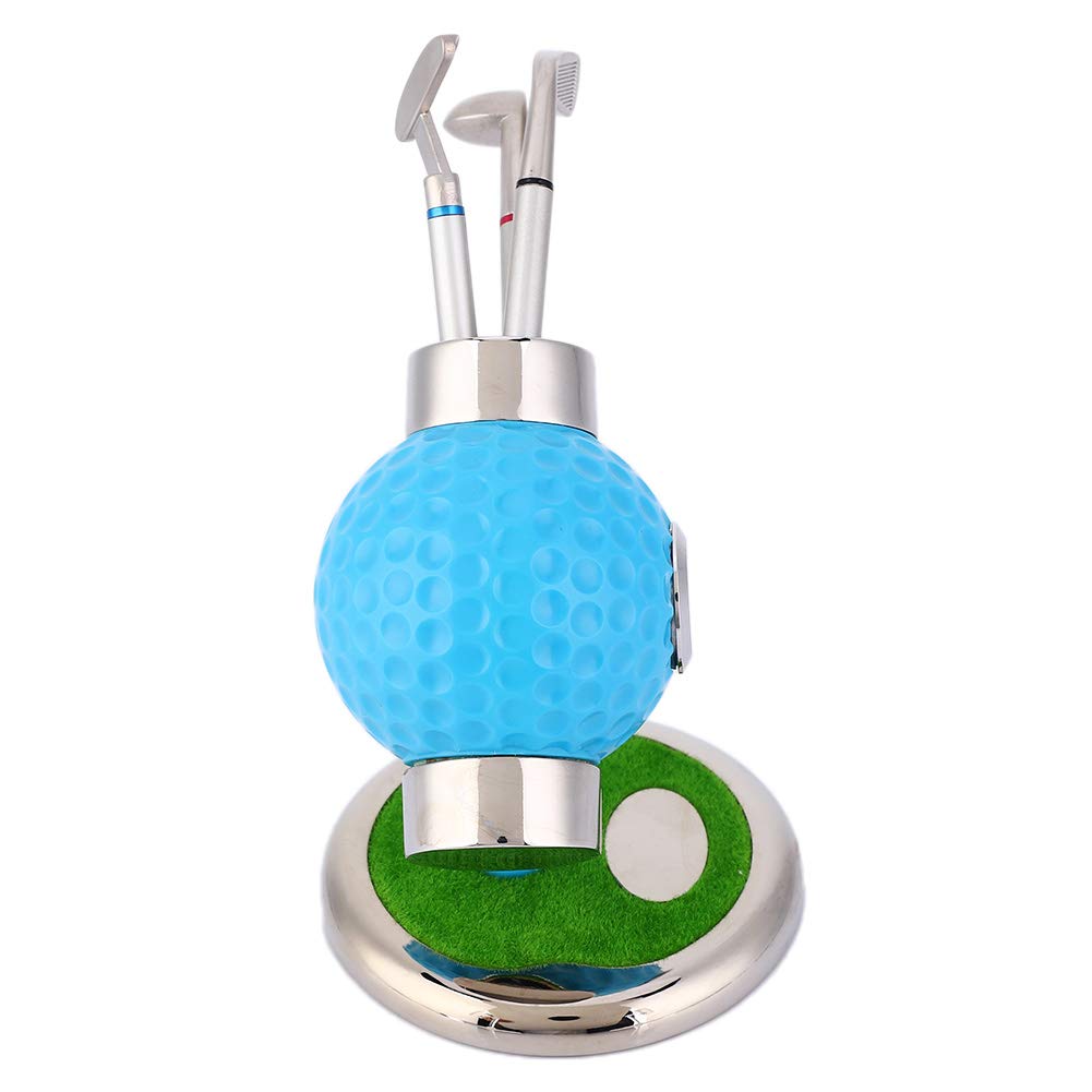 Stifthalter in Golfballform, Bleistiftvase, Desktop-Set mit Uhr und 3 Stiften für das Arbeitszimmer (Blau)