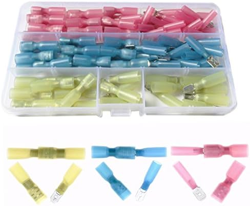 Fotag 100 PCS Waterproof Heat Shrink Fully-Insulated Female Male Spade Terminals Electrical Wire Crimp Connectors Kit