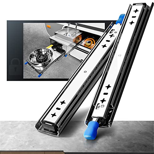 SHUHANG Glissières pour tiroirs robustes 300 mm avec Serrure, à extension Verrouillage avec verrou Glissières de Tiroir Charge Lourde Rail de tiroir Montage latéral Capacité de charge 120 kg, 1 paire Cover
