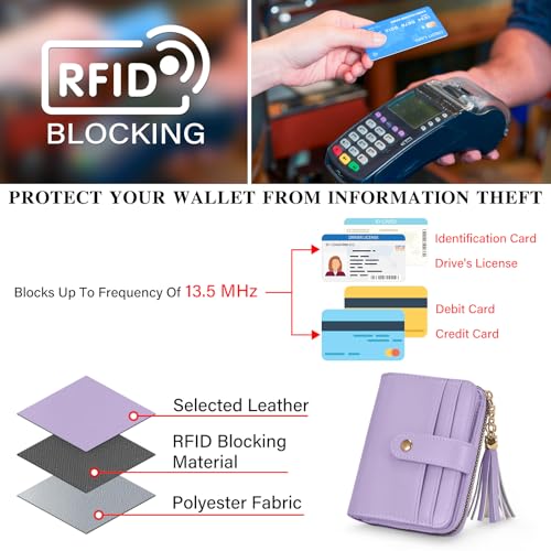 Image of oscaurt Wallet Women Small RFID Blocking Bifold Credit Card Wallets with ID Window and Tassel Zipper Coin Pocket Ladies Wallet
