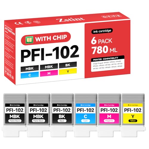 PFI-102 Ink Tank 6-Pack 130ml PFI102 Ink Cartridges Compatible with Canon imagePROGRAF iPF500 iPF510 iPF600 iPF605 iPF610 iPF650 iPF655 iPF700 iPF710 iPF720 iPF750 iPF755 iPF760 iPF765 Inkjet Printer