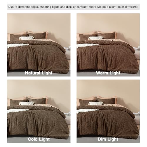 Image of Litanika Brown King Size Comforter Set, 3 Pieces Tufted Boho Farmhouse Bedding Comforter Sets, Lightweight Fluffy Comforter Bed Set for All Season (104x90In Comforter and 2 Pillowcases)
