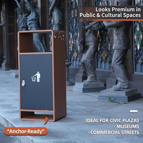 Image of Commercial Outdoor Trash Can with Lid,Rust-Resistant Waterproof Windproof Garbage Can with Removable Inner Barrel, Lockable Stainless Steel Trash Bin for Patio Hotel Park Garden