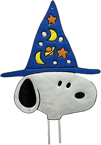Miniatura 1 de ProductWorks Peanuts - Estaca de jardín con diseño de calabaza a presión de 10 pulgadas (sombrero de mago Snoopy)