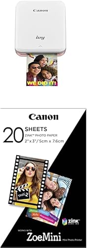 Canon Ivy Mobile Mini impresora fotográfica a través de Bluetooth(R), color oro rosa con paquete de papel fotográfico Canon Zink, 20 hojas, blanco,