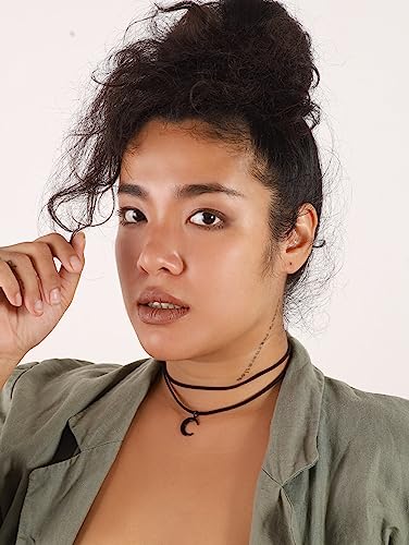 Sacina Gothic Boho Layered Black Crescent Moon Choker, Moon Necklace for Women, Gothic Emo Grunge Necklace, Goth Jewelry, Christmas Jewelry Gift for Women4