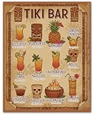 ZUKIY Vintage Tiki Bar Cocktail Guide - 8x10 Colorful Poster for Home Bar Patio Lounge - Retro Tiki Wall Decor for Summer BBQ Bar Menu Sign - Classic Drink Guide Print - Unframed Tropical Art