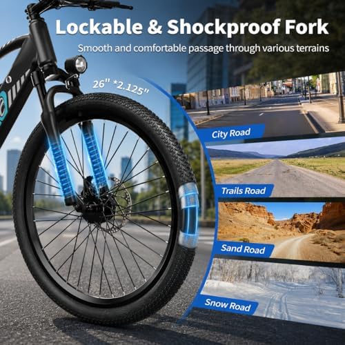 26" Electric Bike for Adults,750W Peak Motor Ebike with 480Wh Removable Battery,20MPH and 50 Miles Range Electric Commuter Bike,7-Speed,UL 2849 Security Certified (Light Black) image 4