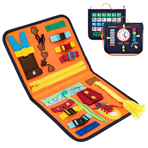 Wisplye Busy Board Montessori pour Enfants, Jouet Planche Tableau d'activités Portable, Jeux Éducatifs Préscolaires, Apprendre Compétences de Vie, Cadeaux pour Garcon Fille BéBé 1 2 3 4 Ans Cover