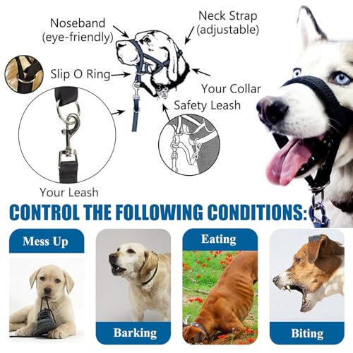 JSTHHTT 2 Pcs Hundehalfter Mit Gepolstertem Stoff, Hundehalfter mit Sicherheitsgurt, Verhindert, DASS Ihr Hund an der Leine zieht, Kopfgeschirr für Hunde, Leicht, mit gepolstertem Nasenriemen