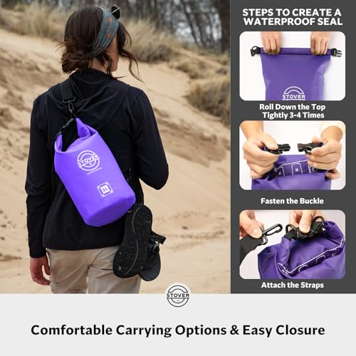 Image of STOVER 5 /10 /25 /30 /40L Waterproof Dry Bag, Small Lightweight Roll Top Dry Bag Backpack w /Waterproof Phone Case, Kayaking, Travel, Hiking, Fishing, Tubing, Camping, the Beach, Men /Women (Purple)