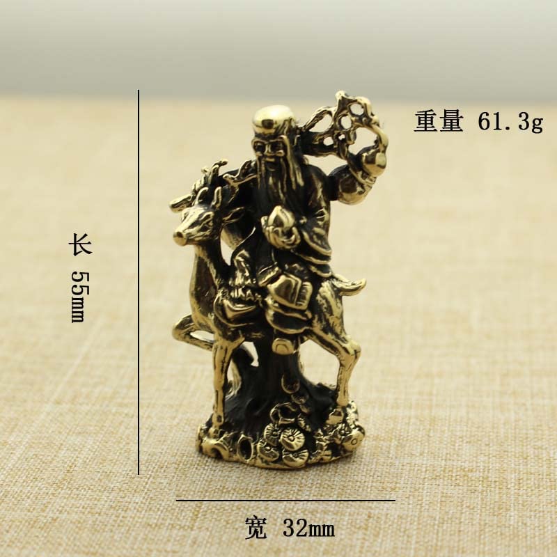 Amazon.com: 1Pcs 实心黄铜骑鹿寿星小摆件迷你寿星葫芦福禄寿古玩铜器